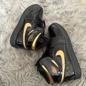 Kids Black and Gold Jordan High-Top Sneakers size 7 Youth